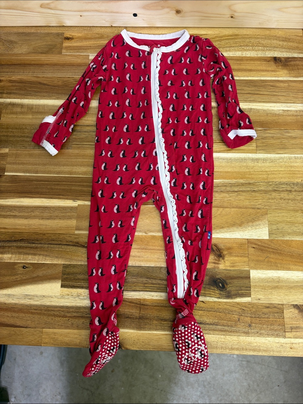 Kickee Pants Red Penguin Print Footed One-Piece